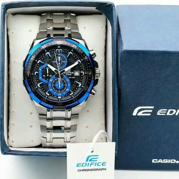 Casio Edifice Chronograph Men’s Watch – Blue Bezel & Stainless Steel Bracelet