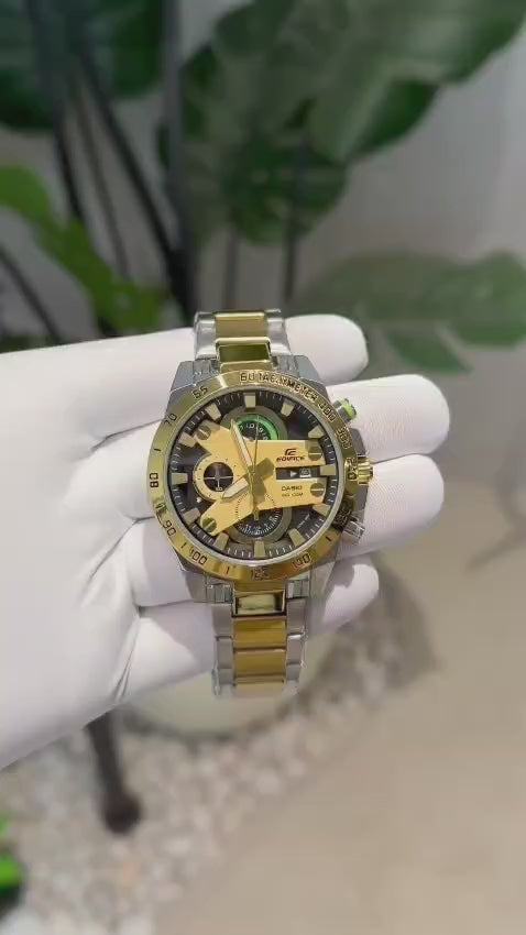 Casio Edifice Two-Tone Chronograph Watch (Black Dial)