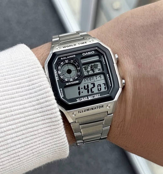 Casio World Time Digital Watch – Silver Stainless Steel with Illuminator